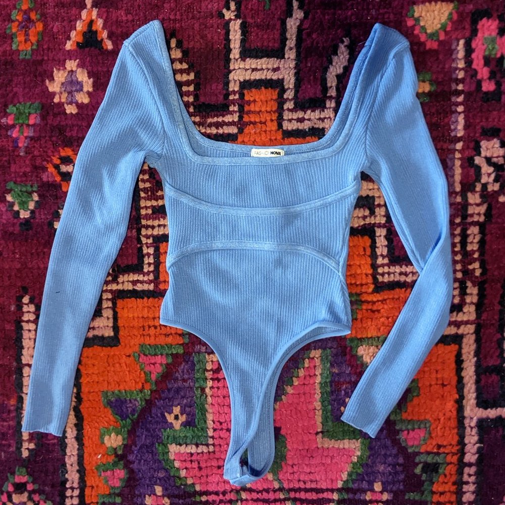 Blue ribbed bodysuit